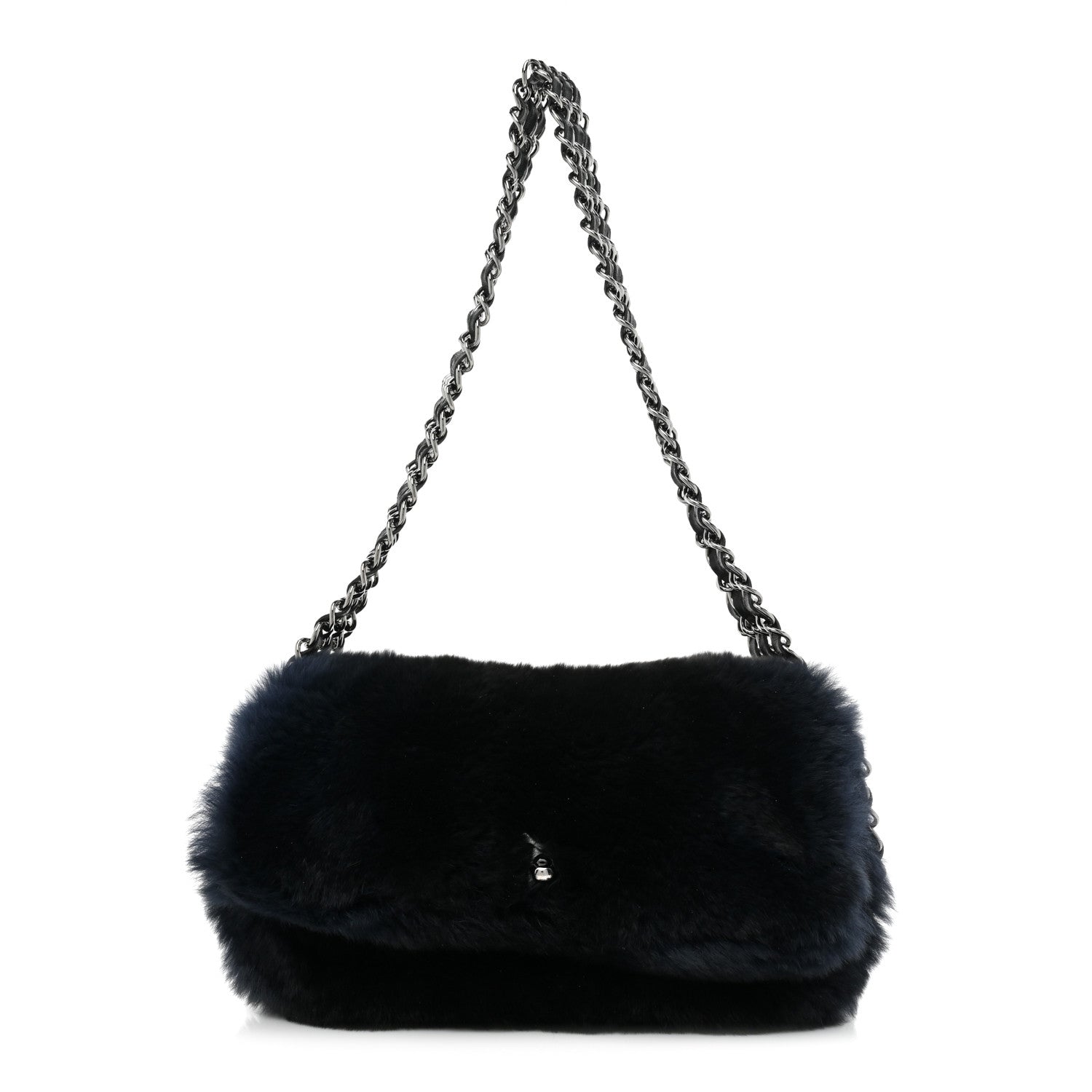 Chanel Rabbit Fur Chain Flap Navy 1 of 10