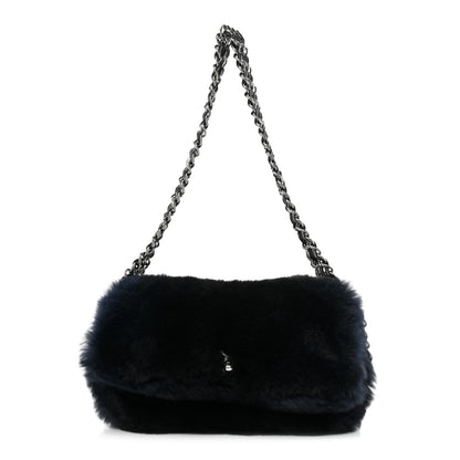 Chanel Rabbit Fur Chain Flap Navy 1 of 10