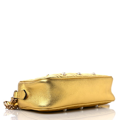Gucci Metallic Calfskin Matelasse Studded Small Pearly GG Marmont Chain Shoulder Bag Gold 4 of 9