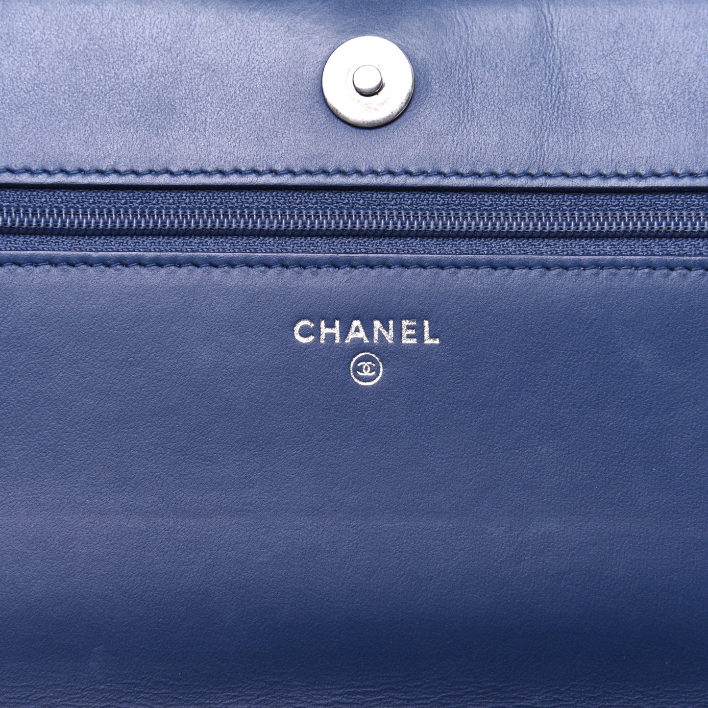 Calfskin Painted Chevron Embossed Boy Wallet On Chain WOC Navy