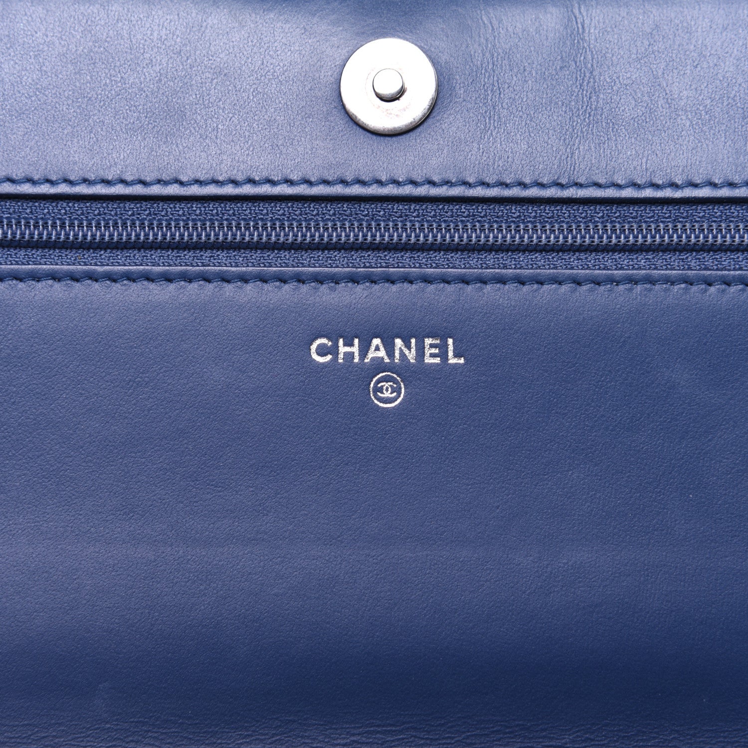 Chanel Calfskin Painted Chevron Embossed Boy Wallet On Chain WOC Navy 22 of 27