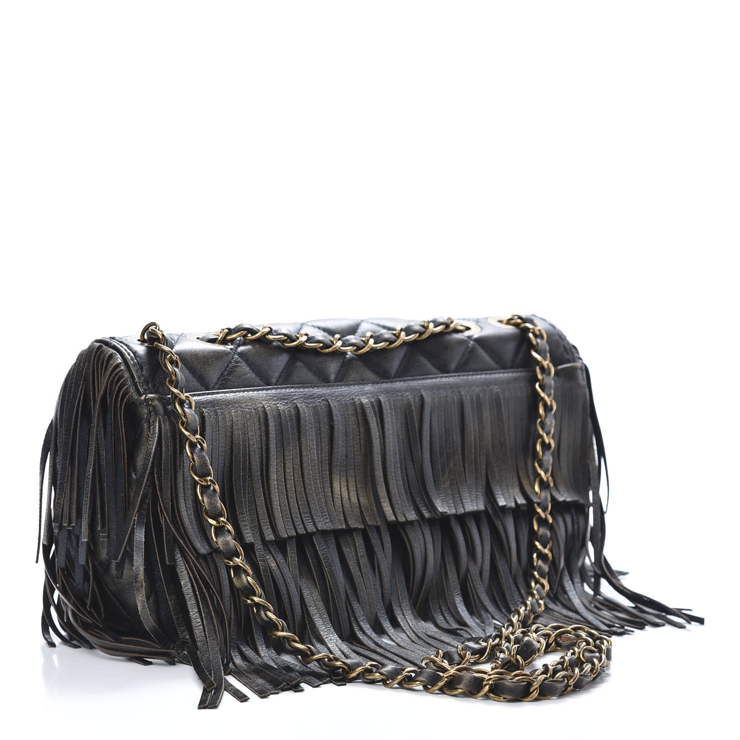 Chanel Metallic Calfskin Quilted Large Into The Fringe Flap Black 3 of 11