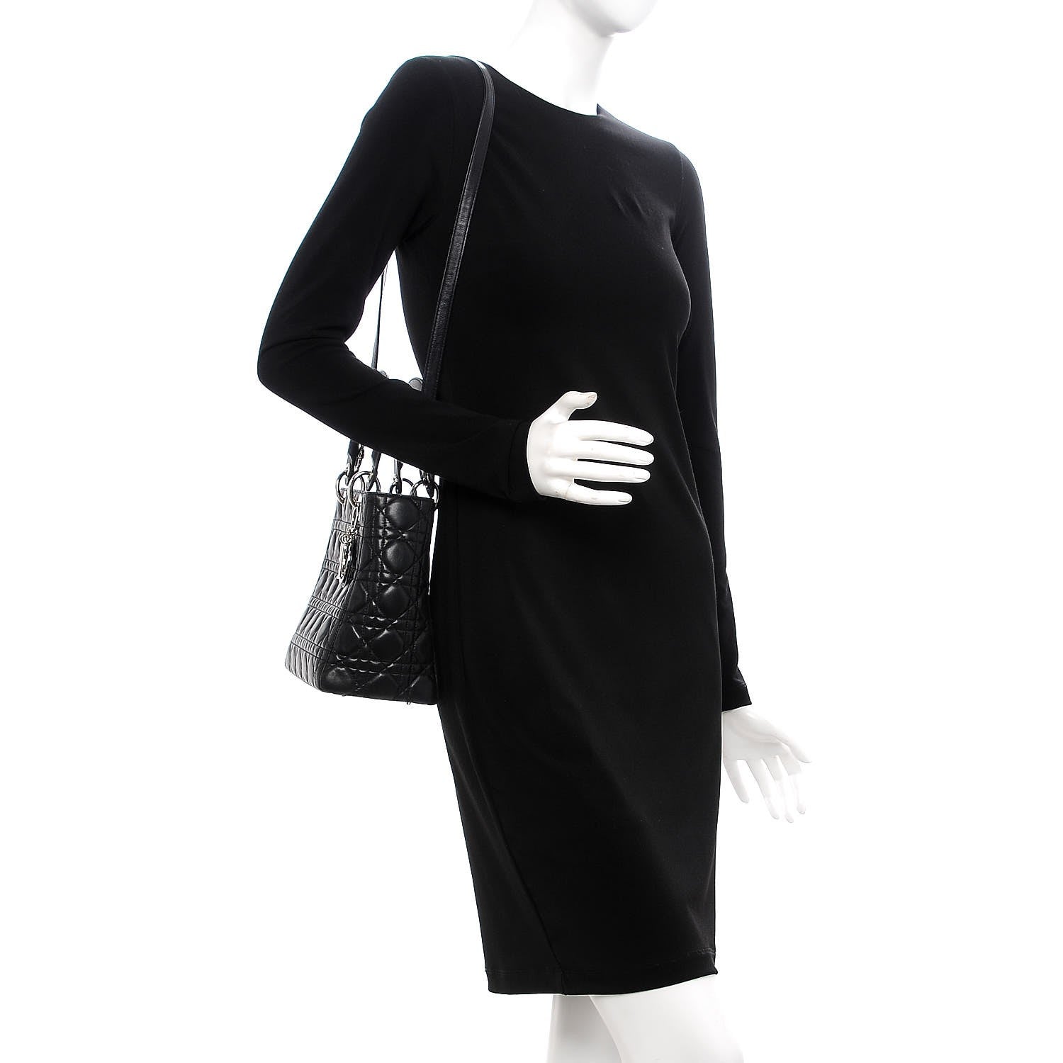 Christian Dior Lambskin Cannage Medium Lady Dior Black 2 of 7