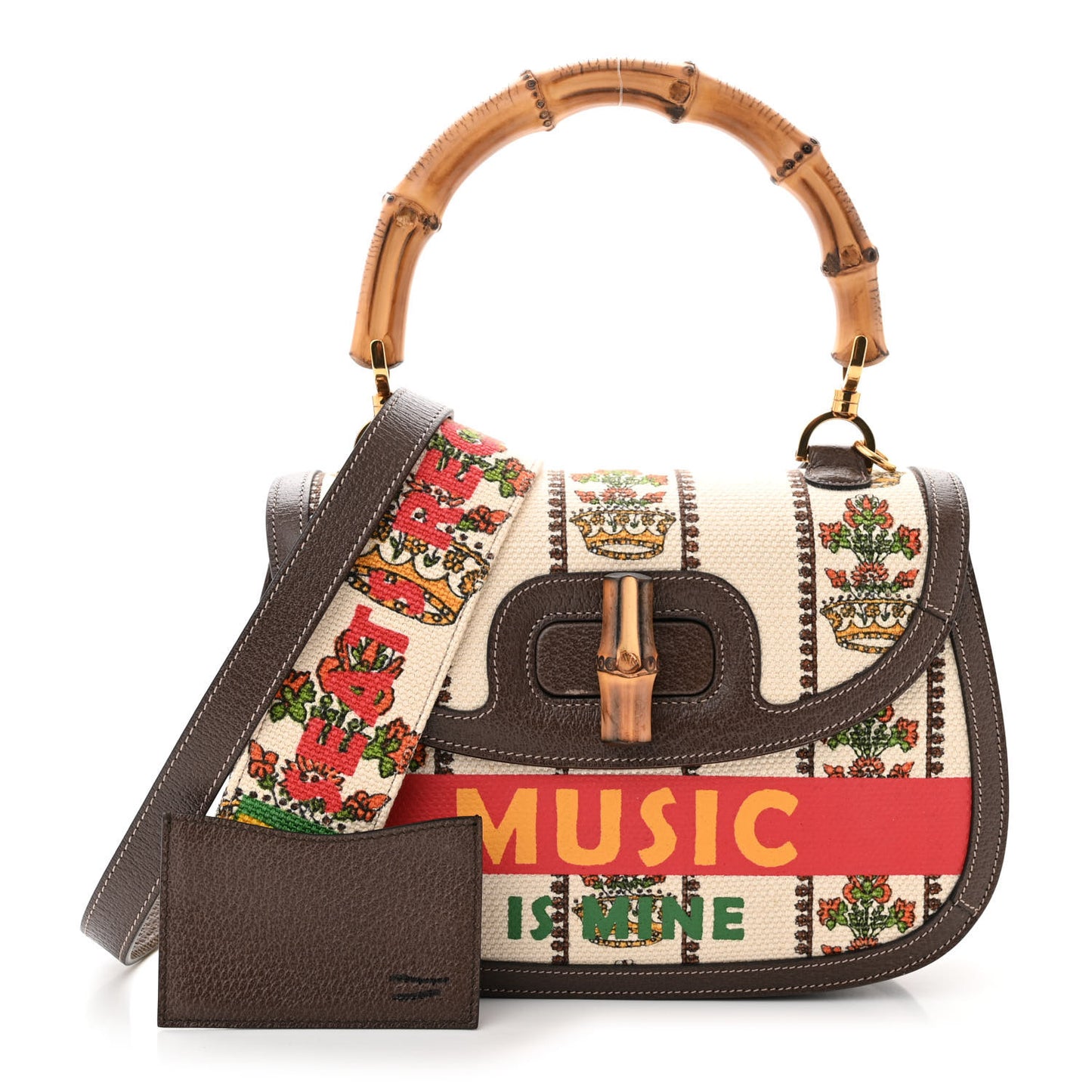 Canvas Calfskin 100 Centennial Music Mini Bamboo 1947 Top Handle Bag Multicolor