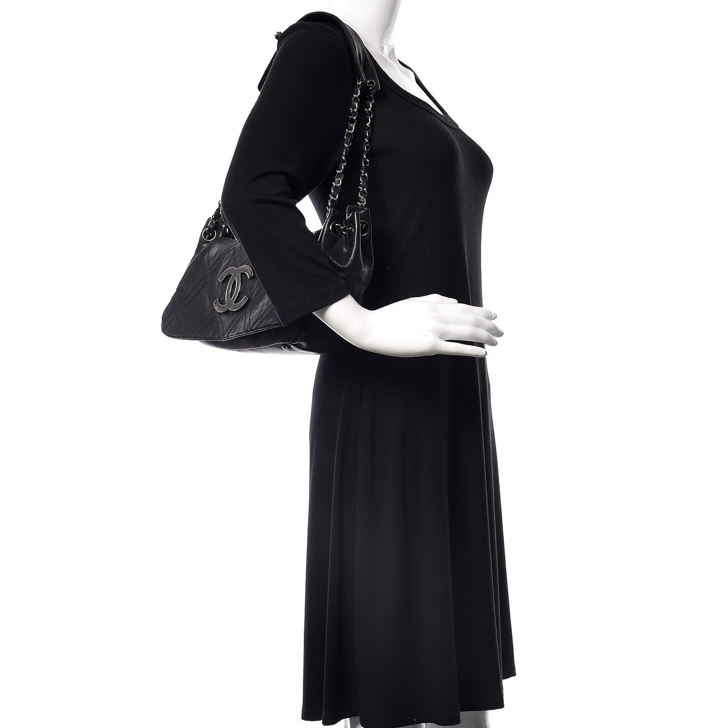 Calfskin Diamond Stitch Accordion Flap Black