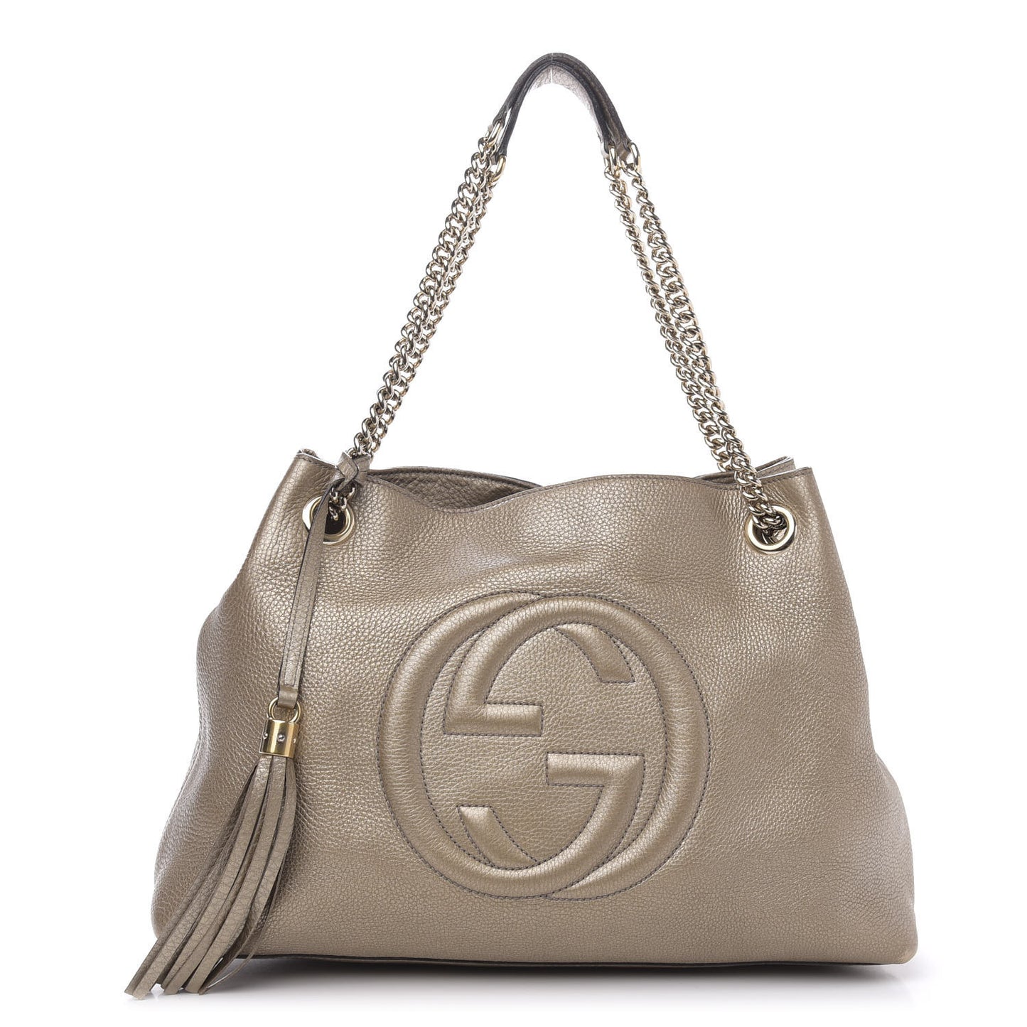 Metallic Pebbled Calfskin Medium Soho Chain Shoulder Bag Golden Beige