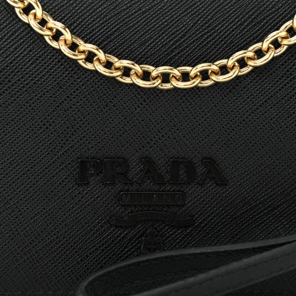 Prada Saffiano Shine Monochrome Mini Flap Crossbody Wristlet Bag Black 7 of 9
