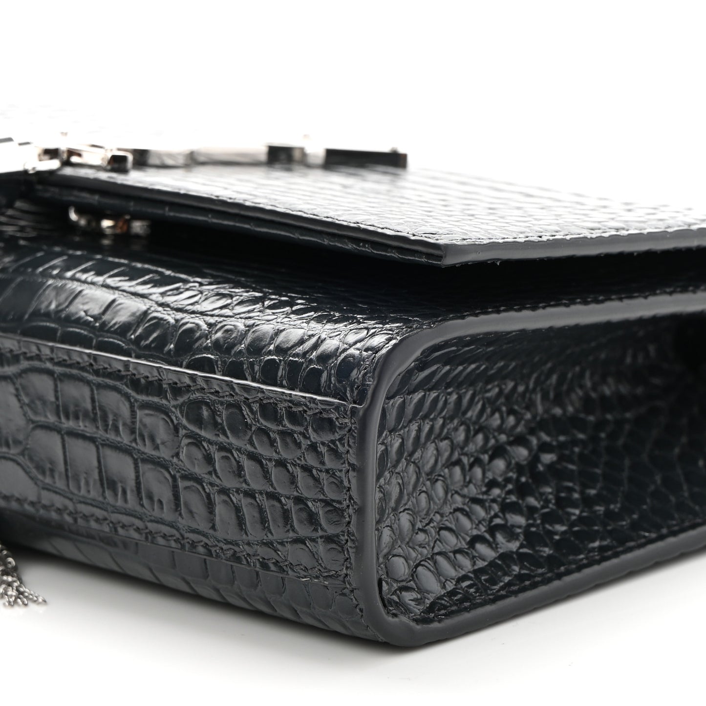 Calfskin Crocodile Embossed Small Classic Monogram Kate Tassel Satchel Smog