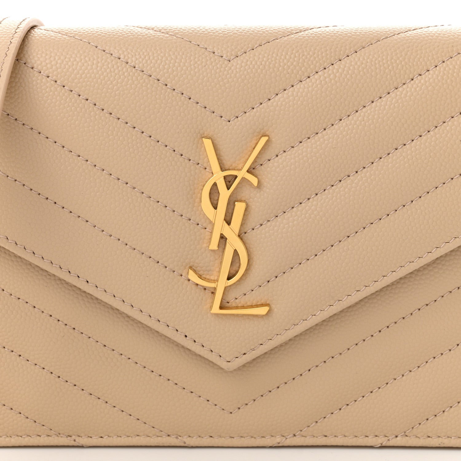 Saint Laurent Grain De Poudre Matelasse Chevron Monogram Envelope Chain Wallet Nude Powder 8 of 11