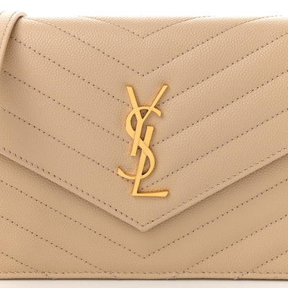 Saint Laurent Grain De Poudre Matelasse Chevron Monogram Envelope Chain Wallet Nude Powder 8 of 11