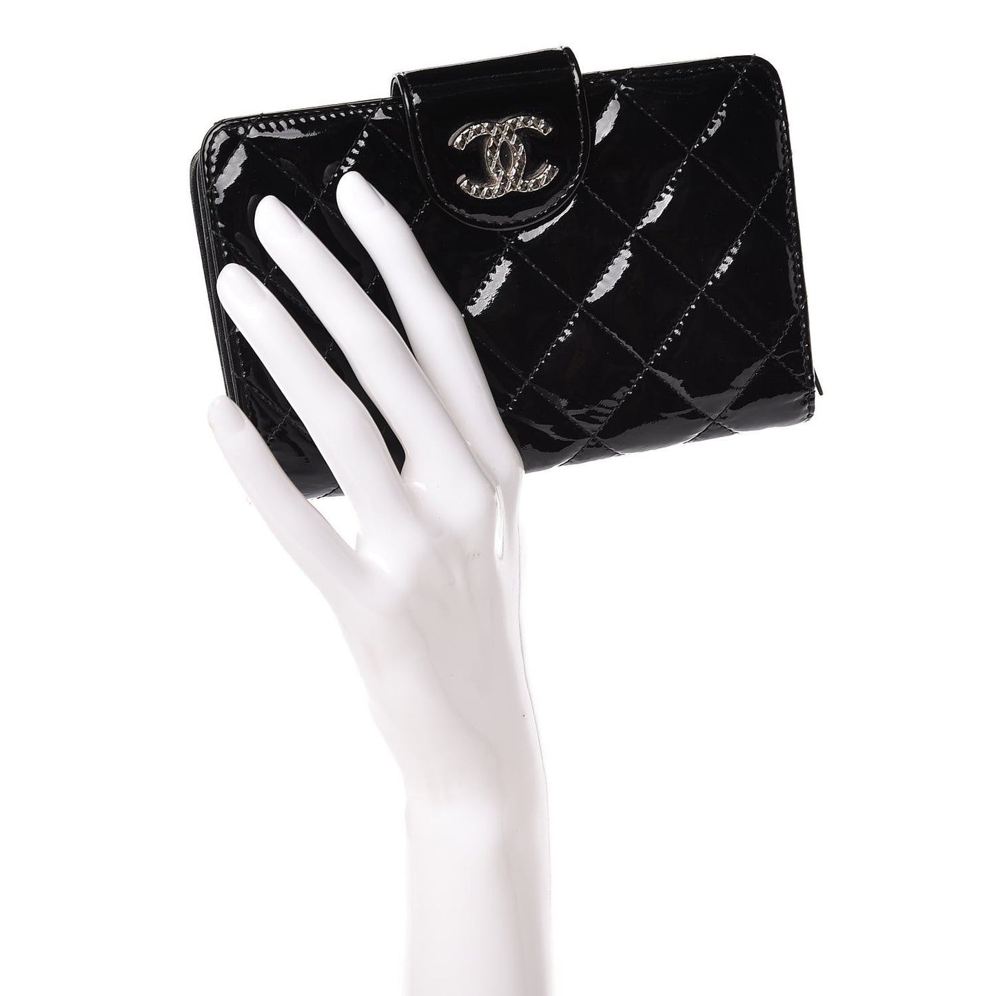 Patent Quilted Brilliant Zipped Pocket Wallet Black