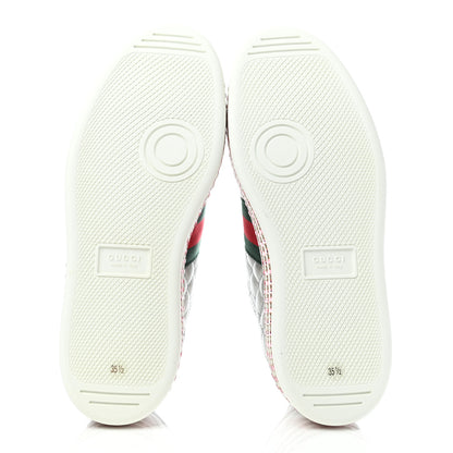 Gucci Laminated Nappa Crystal Web Bee Embroidered Trapuntata Womens Ace Platform Sneakers 35.5 Argento 5 of 8