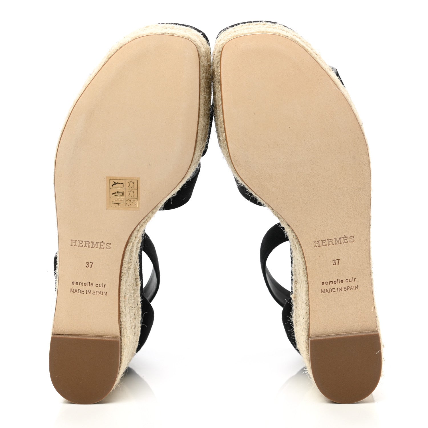 Hermes Suede Elda Espadrille Wedge Sandals 37 Black 5 of 8
