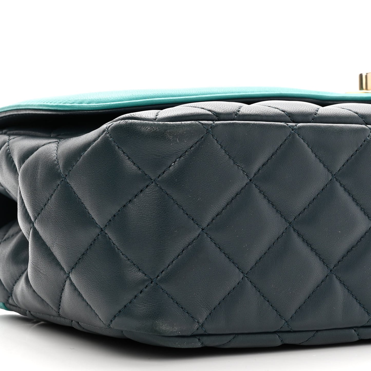 Lambskin Quilted Bi-Color Flap Navy Turquoise