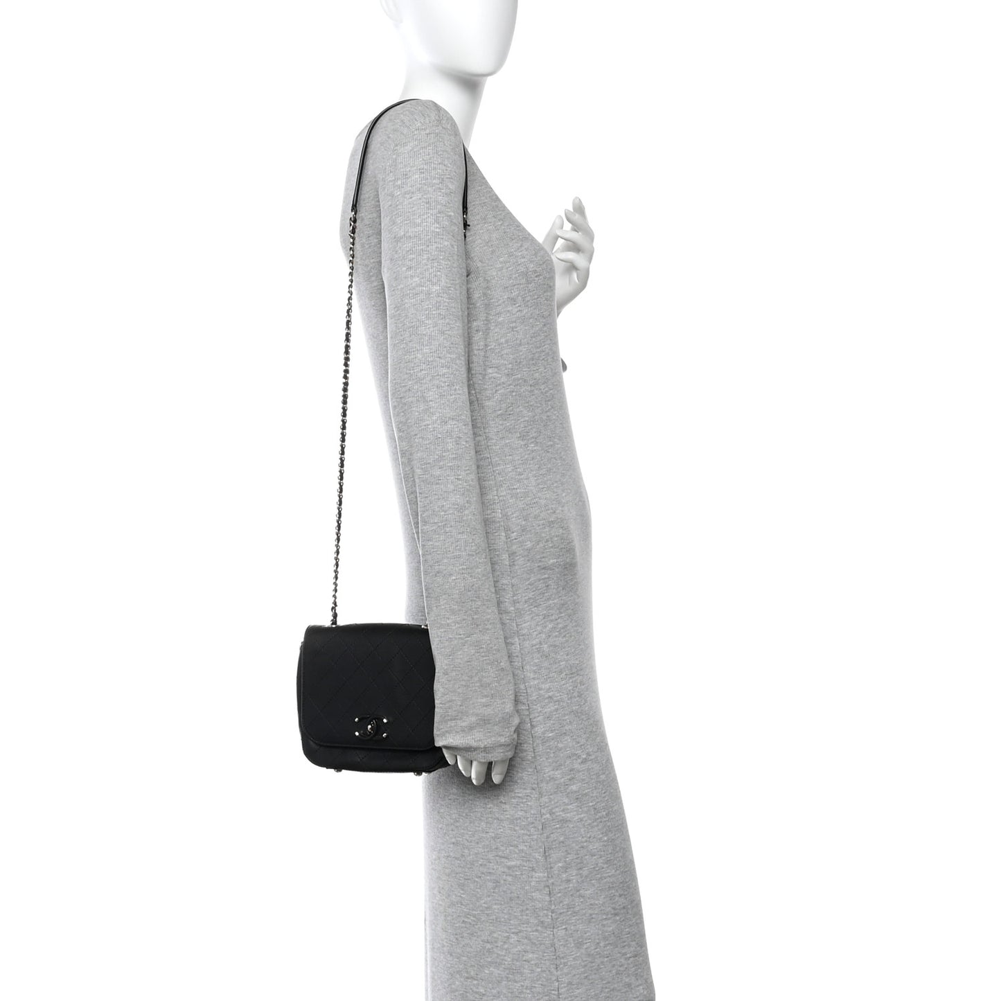 Calfskin Stitched Small Covered CC Flap Bag Black