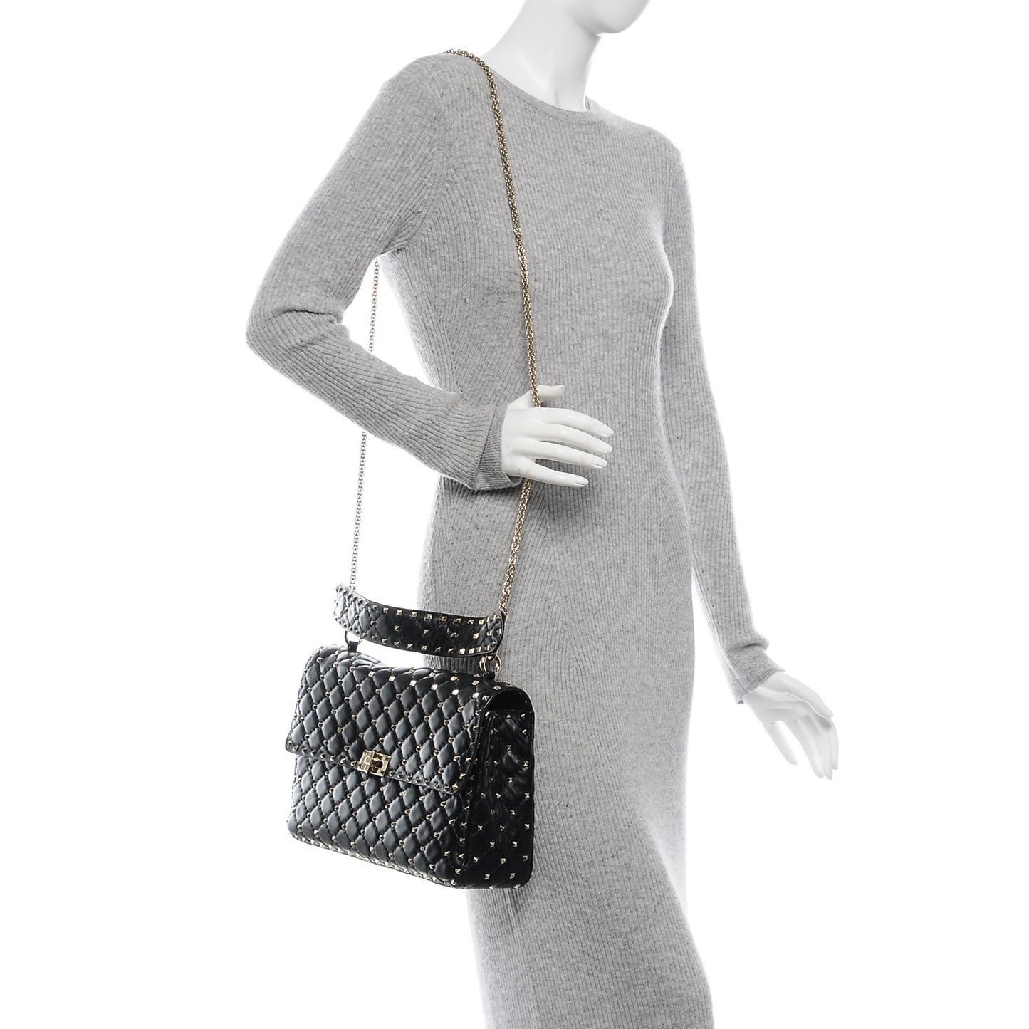 Nappa Large Rockstud Spike Shoulder Bag Black