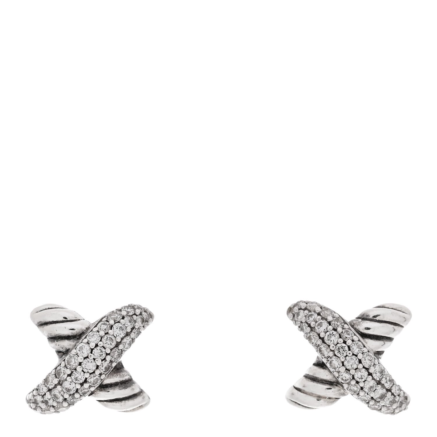 David Yurman Sterling Silver Diamond 8mm X Earrings 1 of 4