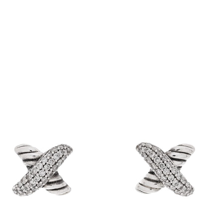 David Yurman Sterling Silver Diamond 8mm X Earrings 1 of 4