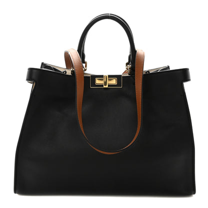 Fendi Vitello Seta Century Small Peekaboo X-Tote Black Brandy 1 of 10