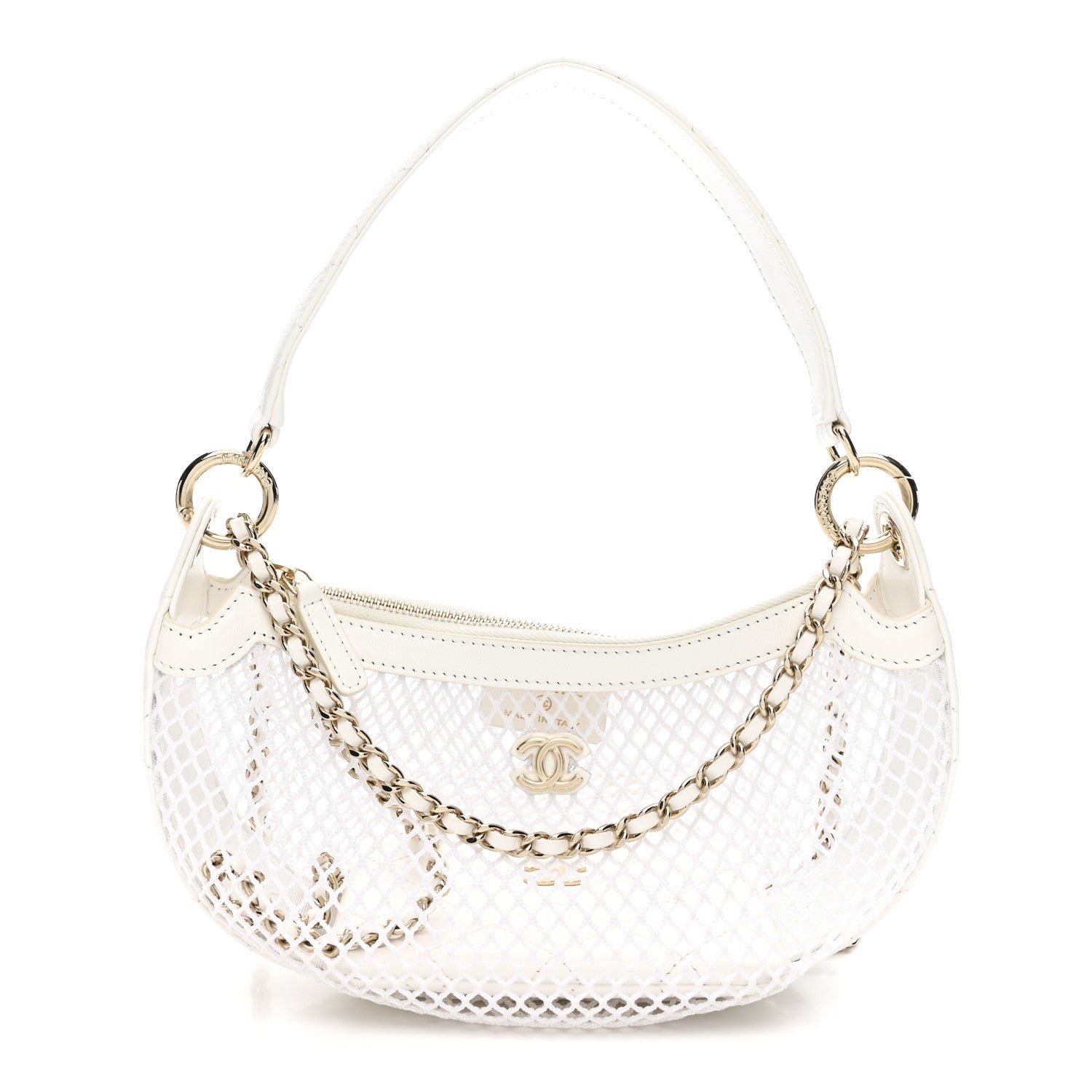 Chanel Mesh Shiny Lambskin Chain Hobo White 1 of 14