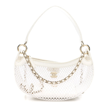Chanel Mesh Shiny Lambskin Chain Hobo White 1 of 14