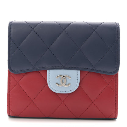 Chanel Lambskin Quilted Tri-Color Compact Flap Wallet Navy Blue Red 1 of 7