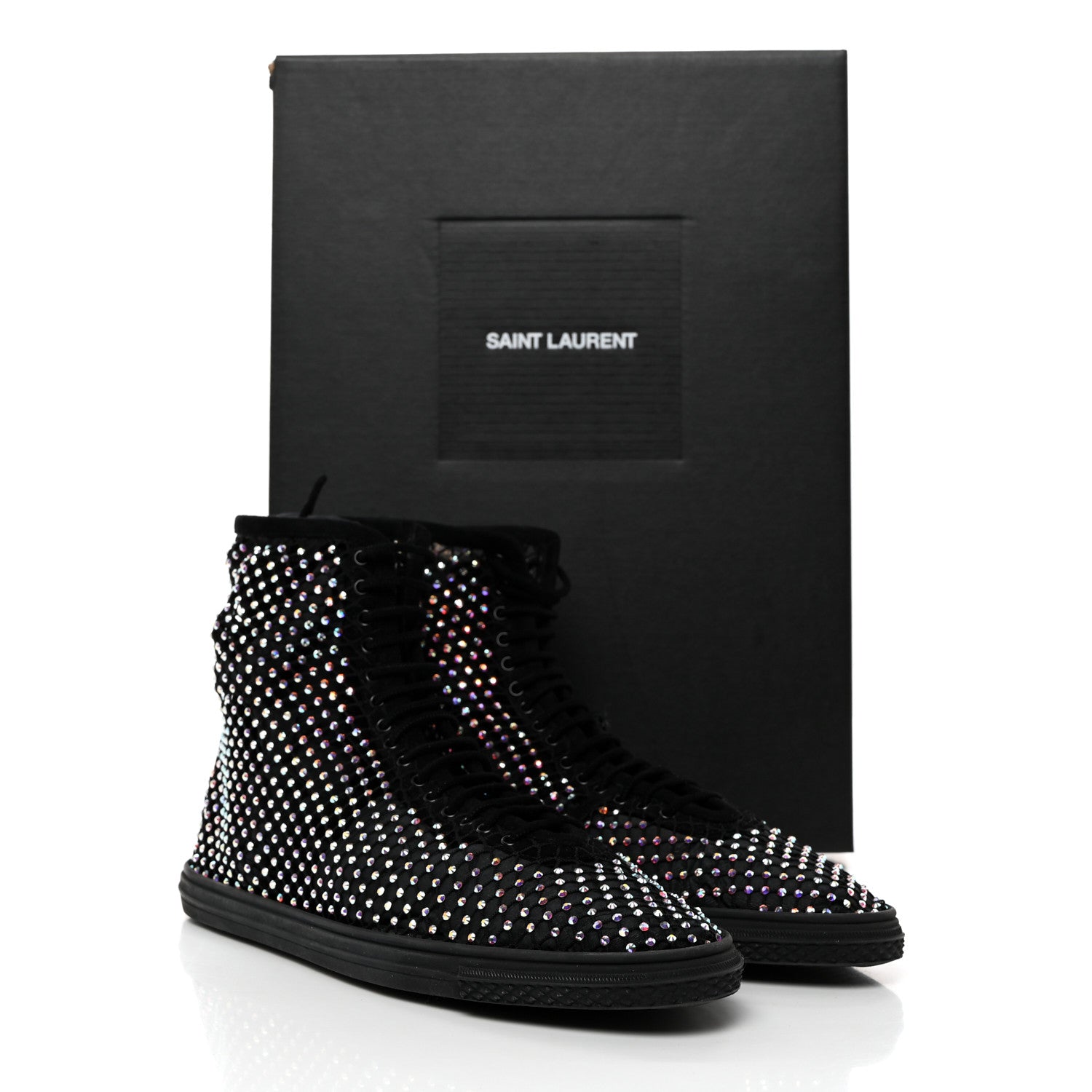 Saint Laurent Mesh Crystal Mid Top Sneakers 37 Black 9 of 9