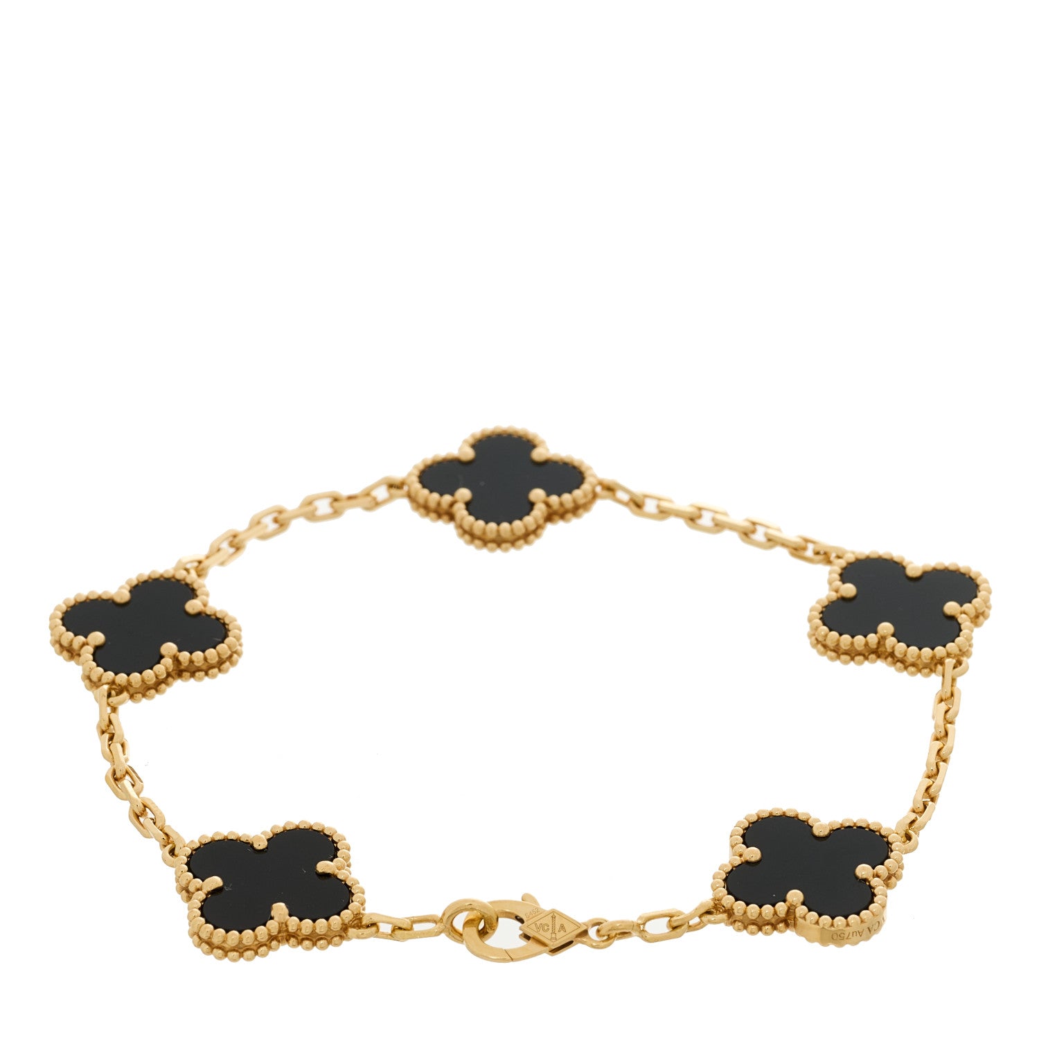 Van Cleef & Arpels 18K Yellow Gold Black Onyx 5 Motifs Vintage Alhambra Bracelet 4 of 5