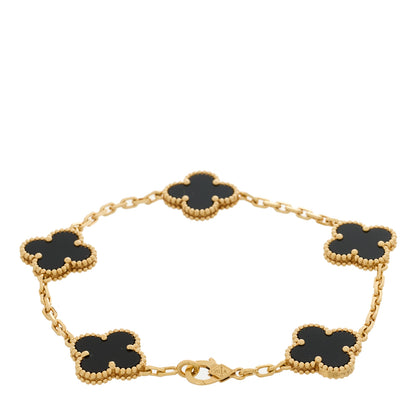Van Cleef & Arpels 18K Yellow Gold Black Onyx 5 Motifs Vintage Alhambra Bracelet 4 of 5