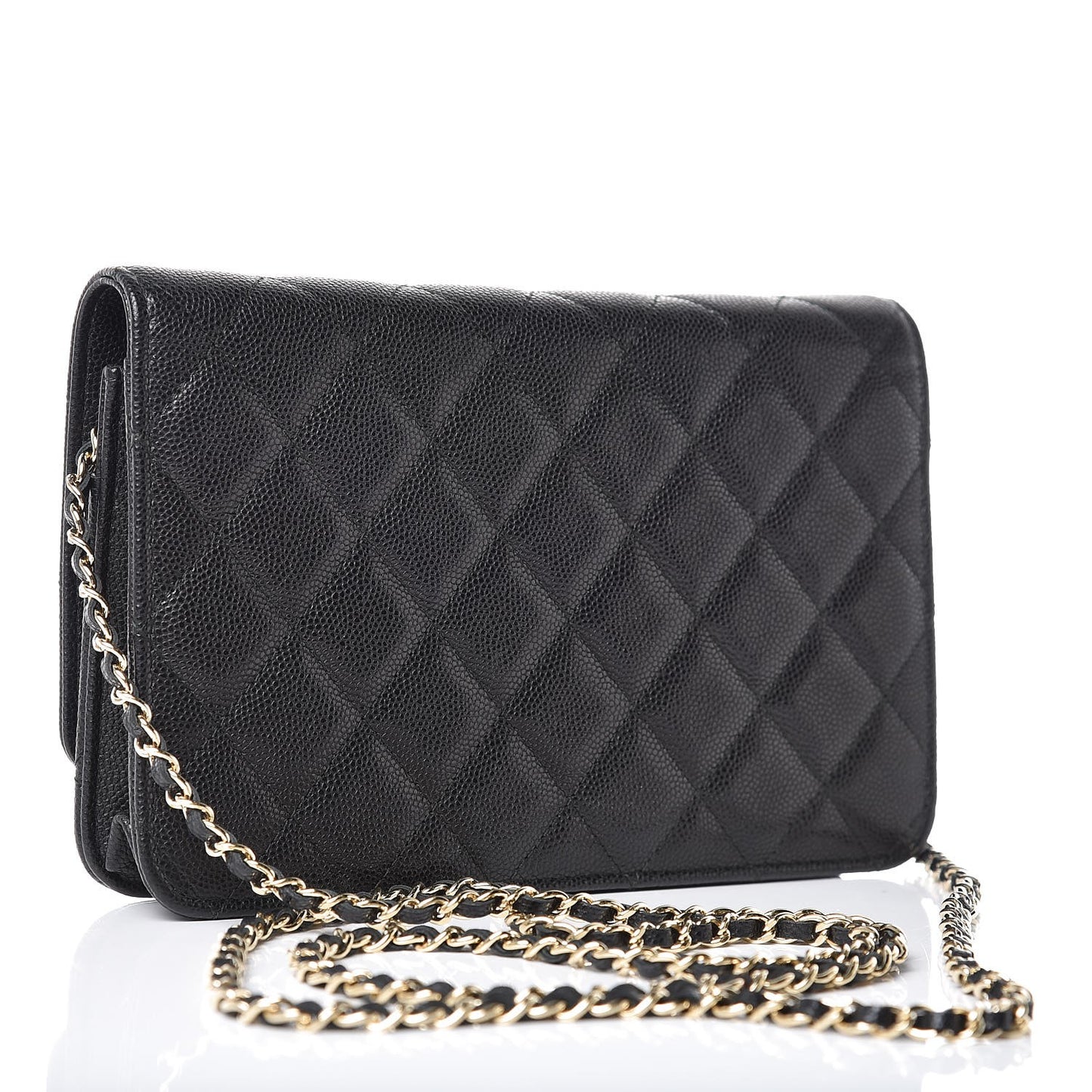 Caviar Quilted Golden Class Wallet On Chain WOC Black