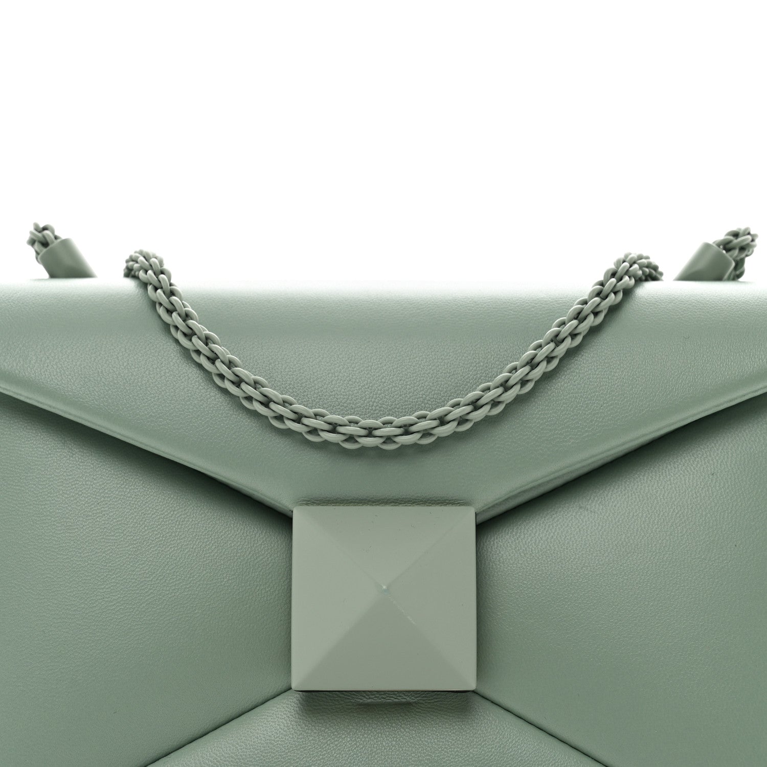 Valentino Garavani Nappa Lacquer Monochrome One Stud Chain Clutch Morning Dew 5 of 11