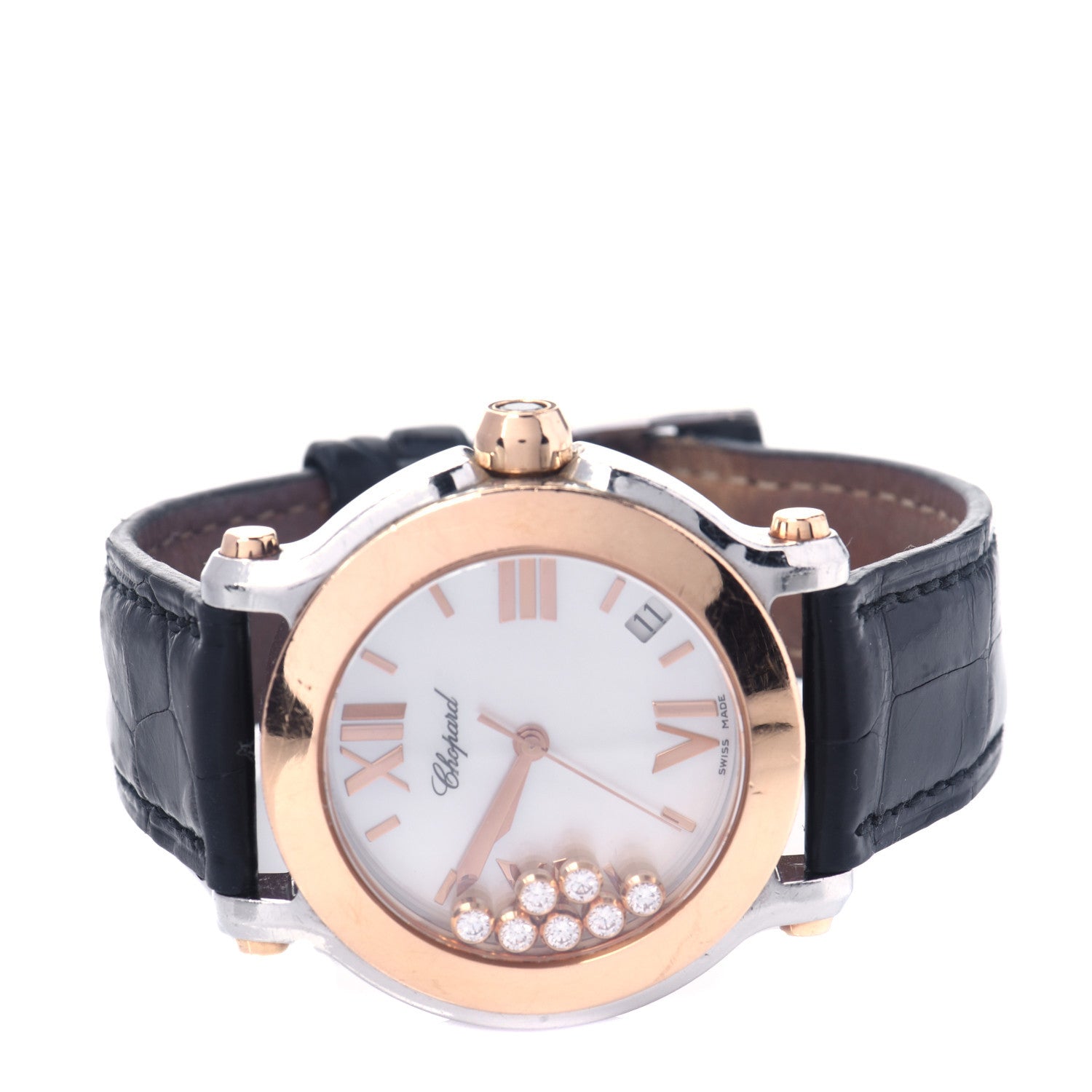 Chopard Stainless Steel 18K Rose Gold Alligator 7 Diamond 36mm Happy Sport Quartz Watch 2 of 7