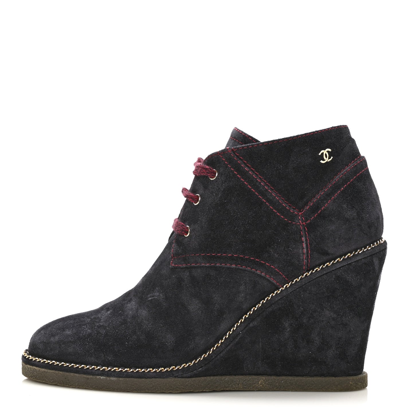 Suede Lace Up Wedge Booties 39.5 Dark Blue