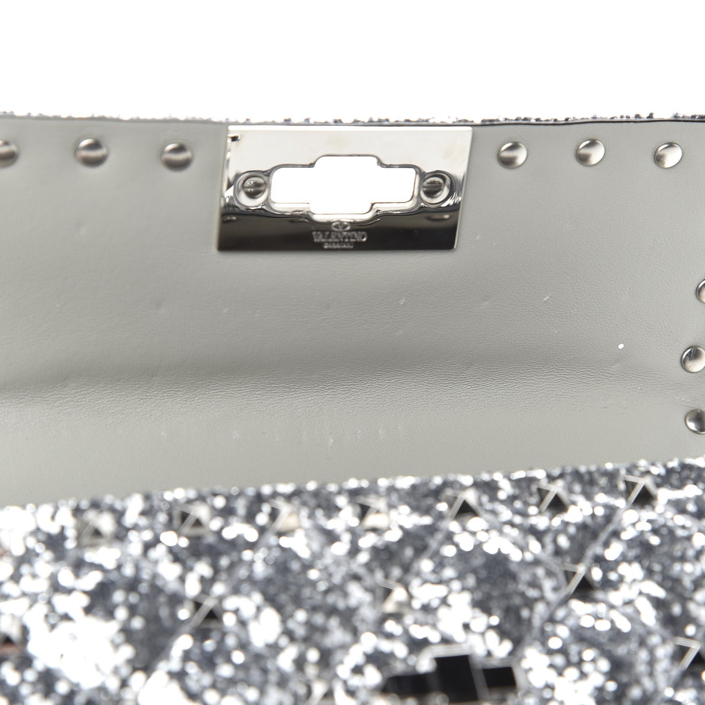 Glitter Mini Rockstud Spike Shoulder Bag Silver