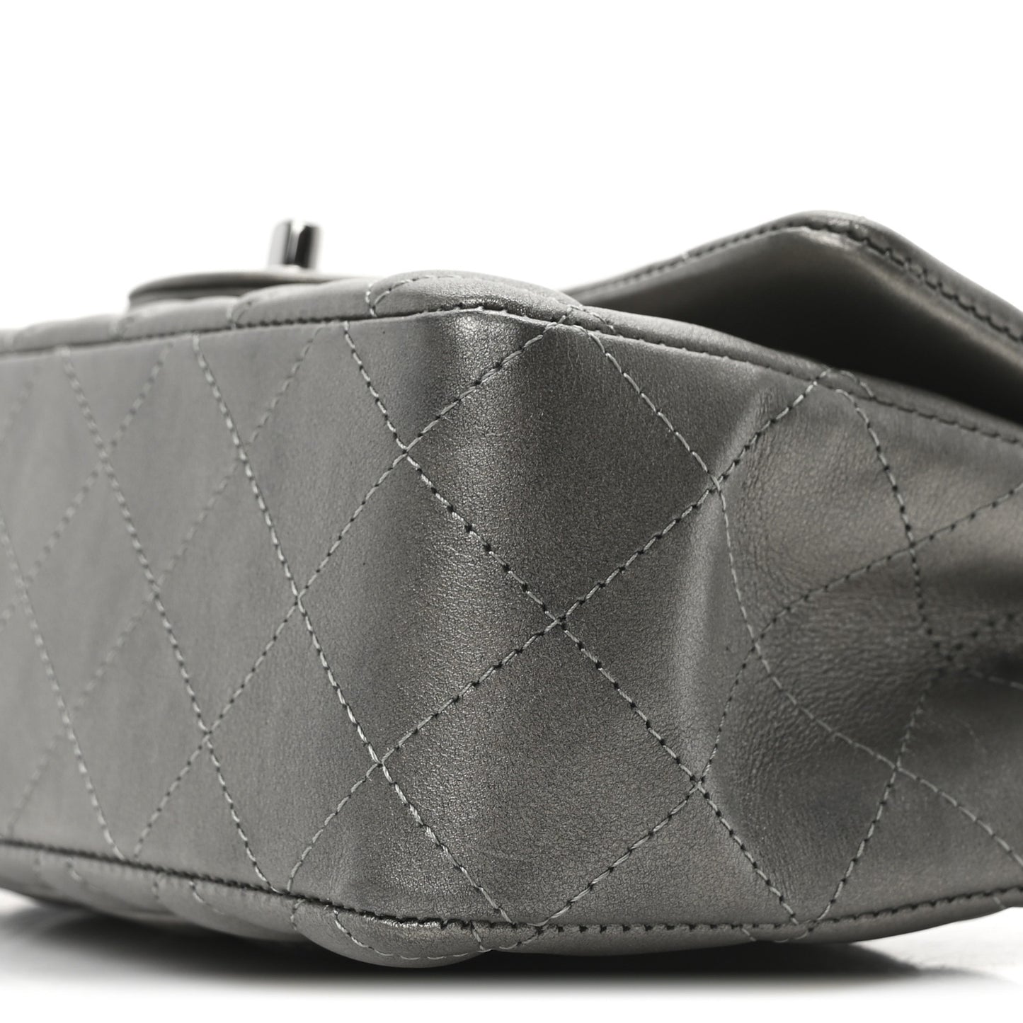 Metallic Lambskin Quilted Mini Rectangular Flap  Dark Grey