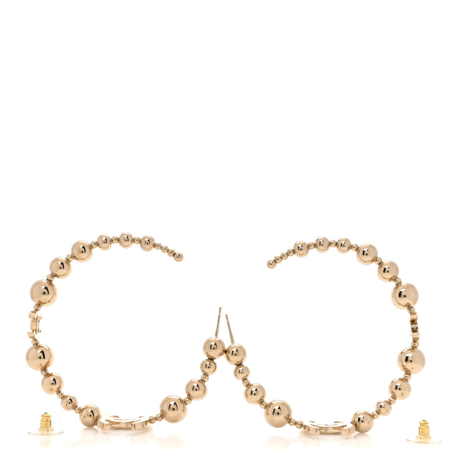 Chanel Metal Bead CC Hoop Earrings Gold 5 of 16