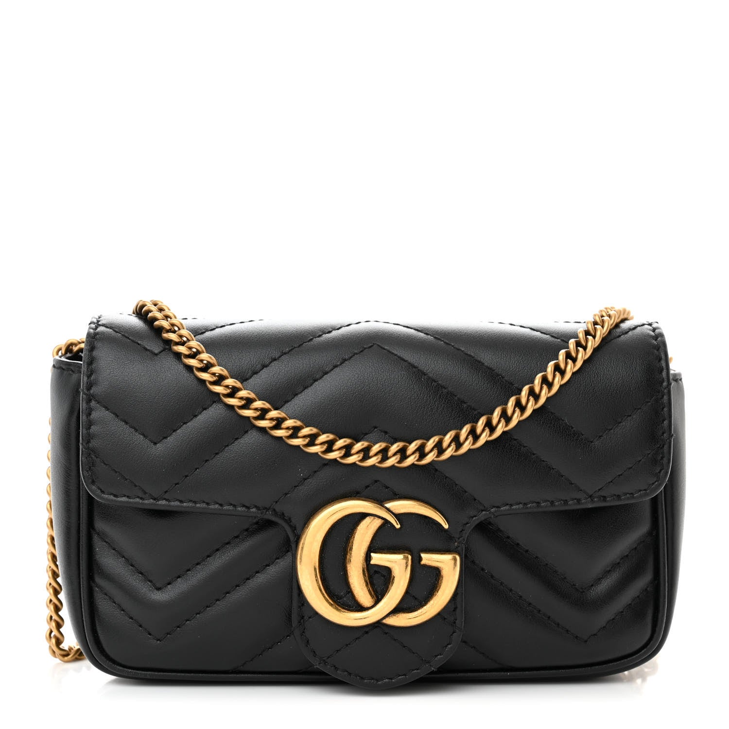 Gucci Calfskin Matelasse Super Mini GG Marmont Shoulder Bag Black 1 of 11