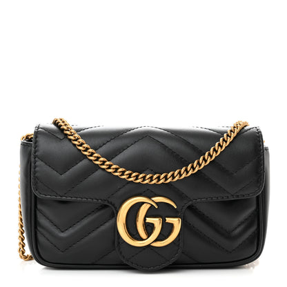 Gucci Calfskin Matelasse Super Mini GG Marmont Shoulder Bag Black 1 of 11