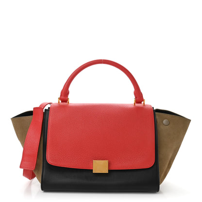 Celine Textured Calfskin Suede Small Tri-Color Trapeze Vermillion 1 of 10