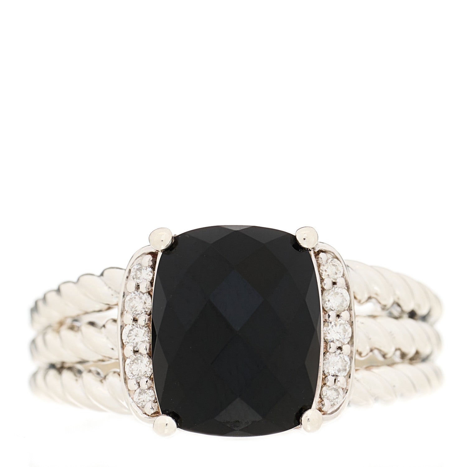 David Yurman Sterling Silver Diamond Black Onyx 10mm Petite Wheaton Ring 53 6.25 1 of 4