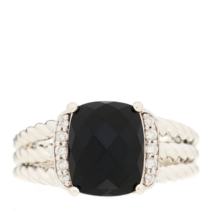 David Yurman Sterling Silver Diamond Black Onyx 10mm Petite Wheaton Ring 53 6.25 1 of 4