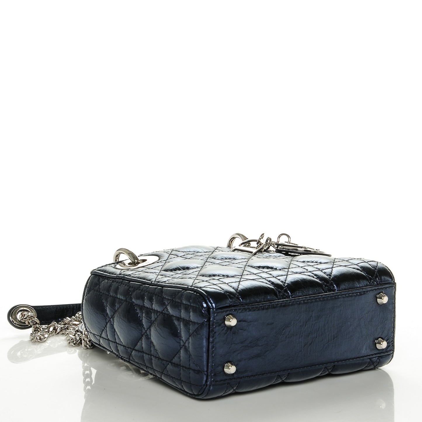 Metallic Calfskin Cannage Mini Lady Dior Marine