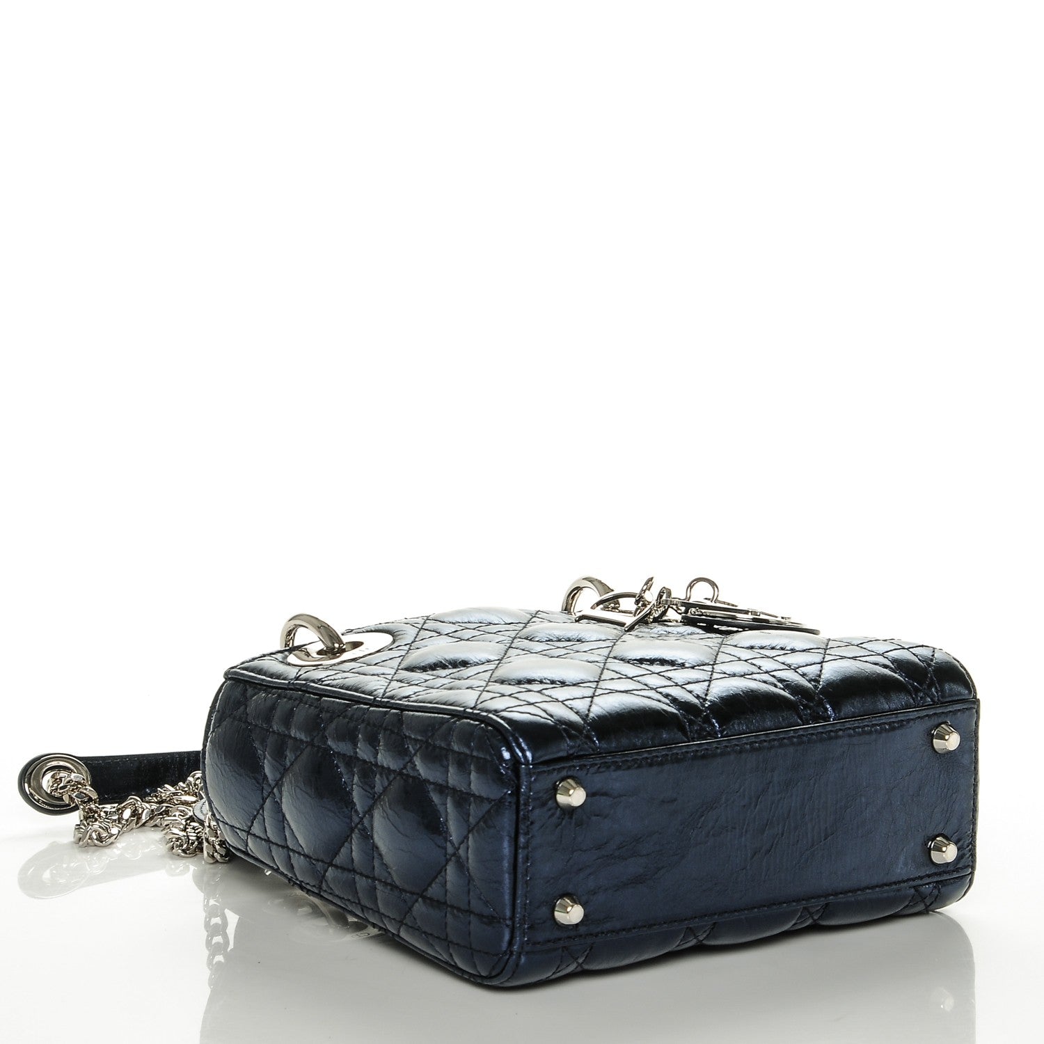Christian Dior Metallic Calfskin Cannage Mini Lady Dior Marine 4 of 6
