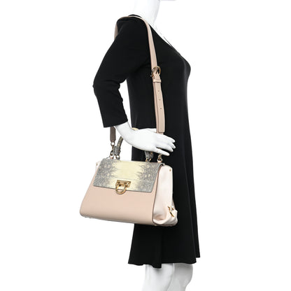 Salvatore Ferragamo Calfskin Lizard Sofia Shoulder Bag Beige 2 of 10