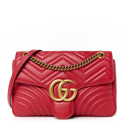 Gucci Calfskin Matelasse Medium GG Marmont Shoulder Bag Hibiscus Red 1 of 11