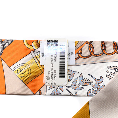 Hermes Silk Cliquetis Twilly Orange White Gold 4 of 6