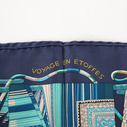 Hermes Silk Voyage En Etoffes Scarf 90 Caban Turquoise Vert 5 of 6
