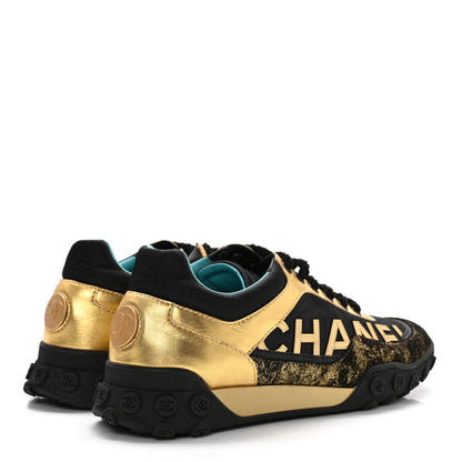 Chanel Metallic Lambskin Satin Finish Womens CC Sneakers 39.5 Black Gold 4 of 15
