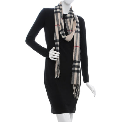 Burberry Cashmere Giant Check Fringe Scarf Ivory 2 of 5