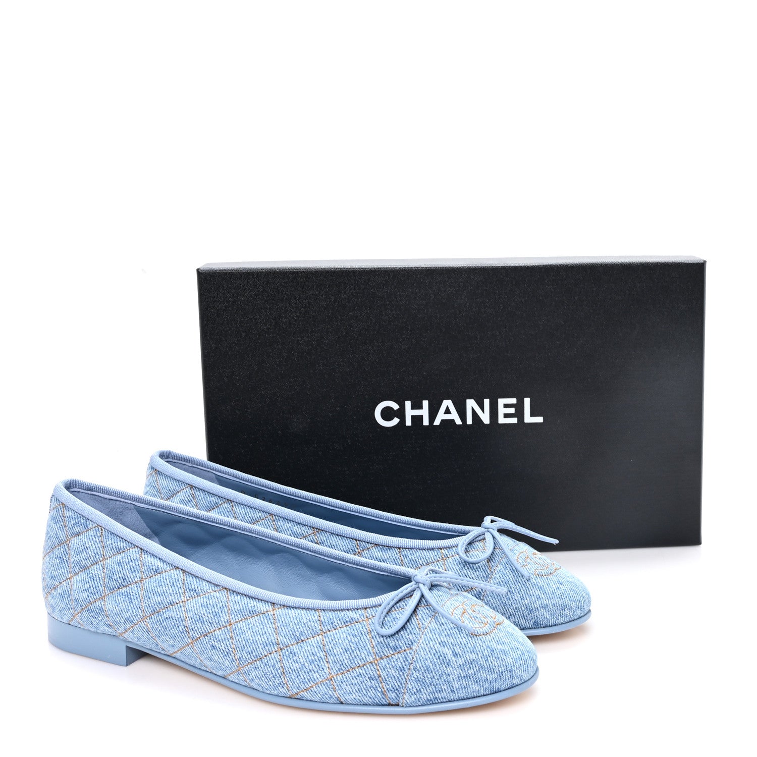 Chanel Denim Quilted Cap Toe CC Ballerina Flats 39 Light Blue 10 of 10